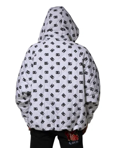 Pre-owned Dolce & Gabbana White Dg Monogram Hooded Quilted Men's Jacket ()