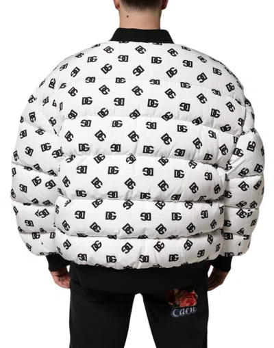 Pre-owned Dolce & Gabbana White Dg Monogram Full Zip Quilted Men's Jacket ()