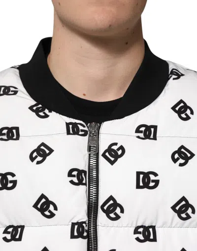 Pre-owned Dolce & Gabbana White Dg Monogram Full Zip Quilted Men's Jacket ()