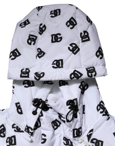 Pre-owned Dolce & Gabbana White Dg Monogram Hooded Quilted Men's Jacket ()