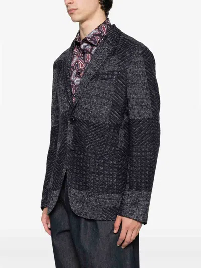 Etro Wool-blend Patchwork Blazer In Black