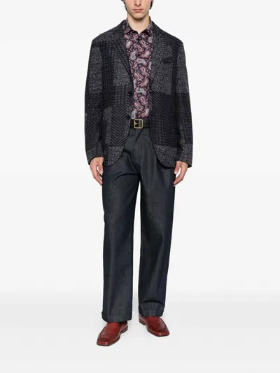 Etro Wool-blend Patchwork Blazer In Black