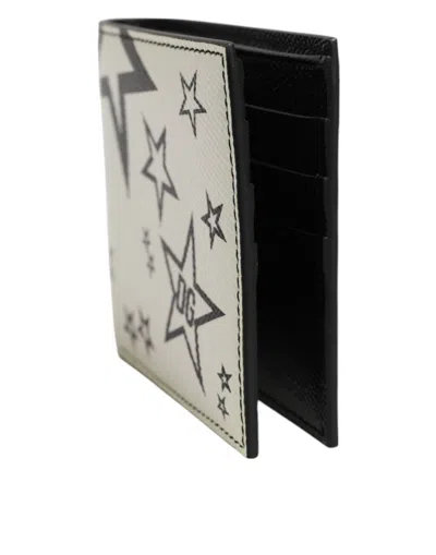 Pre-owned Dolce & Gabbana White Leather Dg Star Logo Bifold Men Card Holder Men's Wallet ()