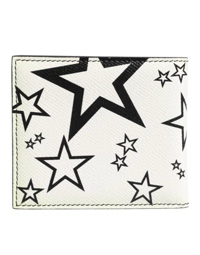 Pre-owned Dolce & Gabbana White Leather Dg Star Logo Bifold Men Card Holder Men's Wallet ()
