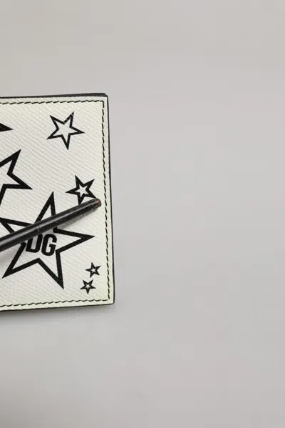 Pre-owned Dolce & Gabbana White Leather Dg Star Logo Bifold Men Card Holder Men's Wallet ()