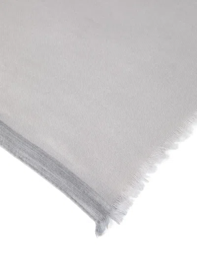 Brunello Cucinelli Cashmere And Silk Scarf With Stripe In Gray