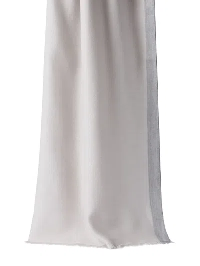 Brunello Cucinelli Cashmere And Silk Scarf With Stripe In Gray