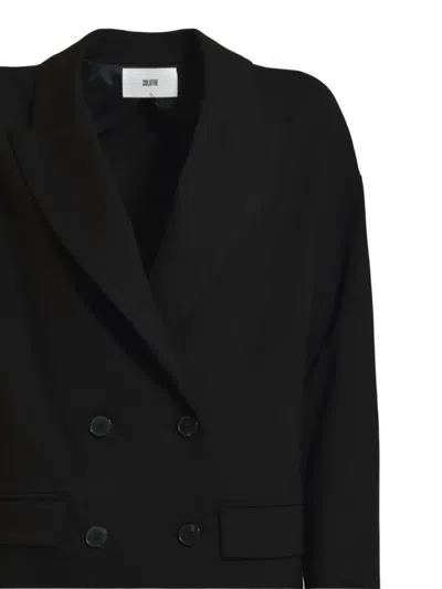 Solotre Tailored Black Jacket With Classic Collar And Clean Lines In Black