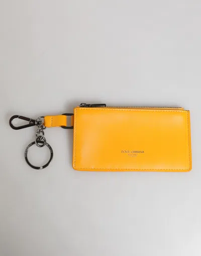 Dolce & Gabbana Yellow Orange Leather Credit Card Key Holder Clip On Wallet In Yellow