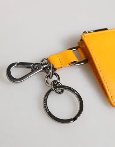 Dolce & Gabbana Yellow Orange Leather Credit Card Key Holder Clip On Wallet In Yellow