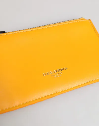 Dolce & Gabbana Yellow Orange Leather Credit Card Key Holder Clip On Wallet In Yellow
