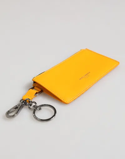 Dolce & Gabbana Yellow Orange Leather Credit Card Key Holder Clip On Wallet In Yellow