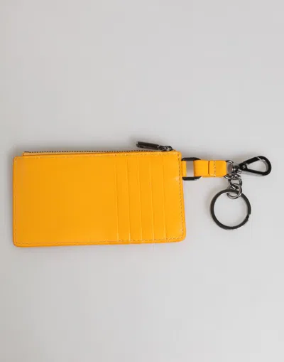 Dolce & Gabbana Yellow Orange Leather Credit Card Key Holder Clip On Wallet In Yellow