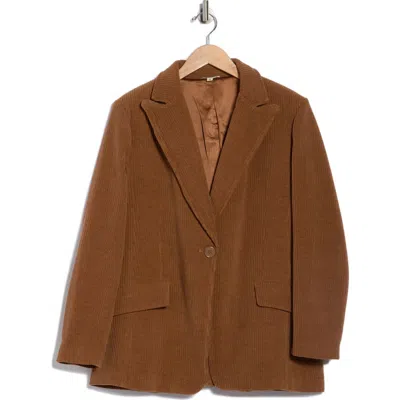 Max Studio Peak Lapel Single Button Corduroy Blazer In Brown