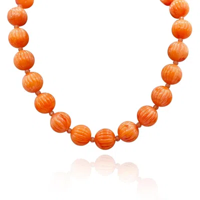 Michael Nash Jewelry Women's Orange Vicenza Coral Resin Carved Sixteen Inches Melon Bead Necklace In Orange