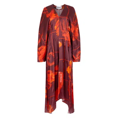 Klements Women's Red Virginia Dress In Mercury Bouquet Print In Brown