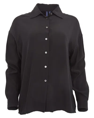 Lords Of Harlech Sophie Silk Oversized Shirt In Black
