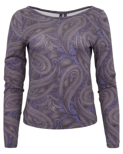 Lords Of Harlech Women's Grey Carly Merino Long Sleeve Crewneck Shirt - Badalona Smoke In Purple