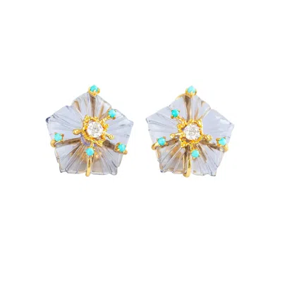 Jiaying Wang Wjy Studio London Women's Blue / Purple / Gold Dewdrop Bloom Floria Diamond Engraved Crystal Turquoise Amethyst Earrin In Purple