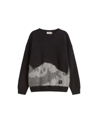 Thinking Mu Men's Grey Textured Knit Wool Bolita Sweater In Black