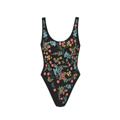 Oceanus Swimwear Women's Black Alabama Floral Hand Embroidered One Piece Swimsuit In Black