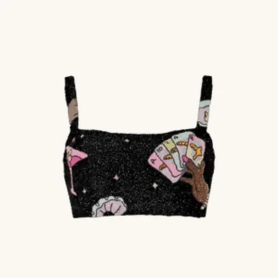 Oceanus Swimwear Women's Vegas Beaded Beach Party Co-ord Top - Black In Multi