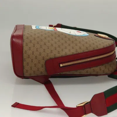 Pre-owned Gucci Doraemon Zip Backpack Printed Mini Gg Coated Canvas Beige Canvas Backpack Bag () In Sand