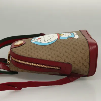 Pre-owned Gucci Doraemon Zip Backpack Printed Mini Gg Coated Canvas Beige Canvas Backpack Bag () In Sand