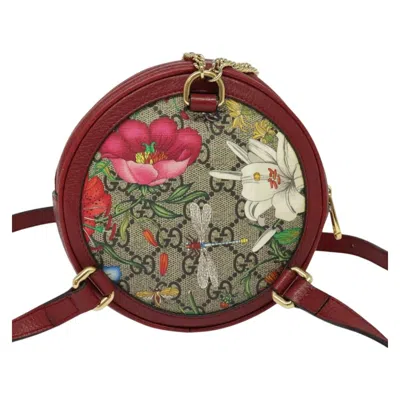 Pre-owned Gucci Ophidia Round Backpack Flora Gg Coated Canvas Beige Canvas Backpack Bag () In Sand