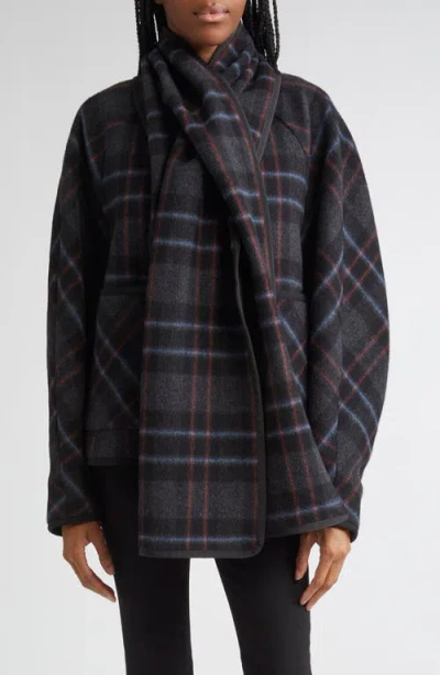 Veronica Beard Martine Scarf-detailed Checked Wool-blend Jacket In Black