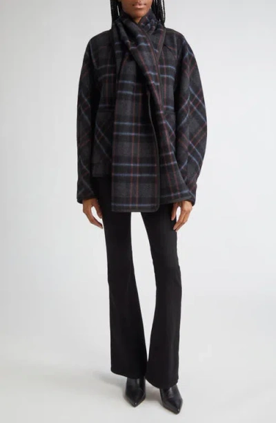 Veronica Beard Martine Scarf-detailed Checked Wool-blend Jacket In Black
