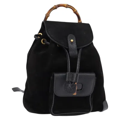 Pre-owned Gucci Vintage Bamboo Backpack Suede Black Suede Backpack Bag ()