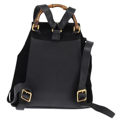 Pre-owned Gucci Vintage Bamboo Backpack Suede Black Suede Backpack Bag ()