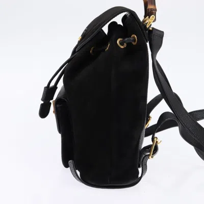 Pre-owned Gucci Vintage Bamboo Backpack Suede Black Suede Backpack Bag ()