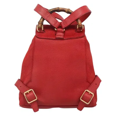 Pre-owned Gucci Vintage Bamboo Backpack Suede Red Suede Backpack Bag ()