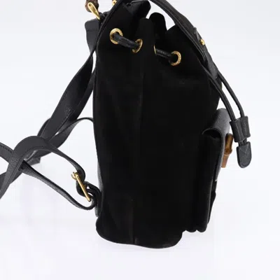 Pre-owned Gucci Vintage Bamboo Backpack Suede Black Suede Backpack Bag ()