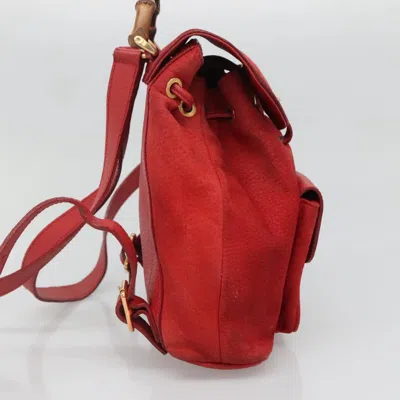 Pre-owned Gucci Vintage Bamboo Backpack Suede Red Suede Backpack Bag ()