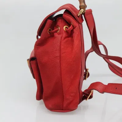 Pre-owned Gucci Vintage Bamboo Backpack Suede Red Suede Backpack Bag ()