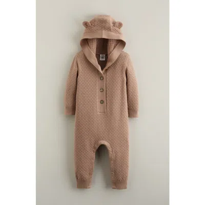 Nordstrom Hooded Bear Pointelle Sweater Romper In Brown