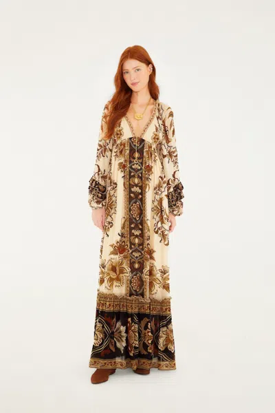 Farm Rio Sand Majestic Garden Ruffled Maxi Dress In Multi