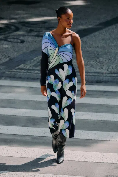 Farm Rio Black Lovely Anthurium One-shoulder Maxi Dress In Multi