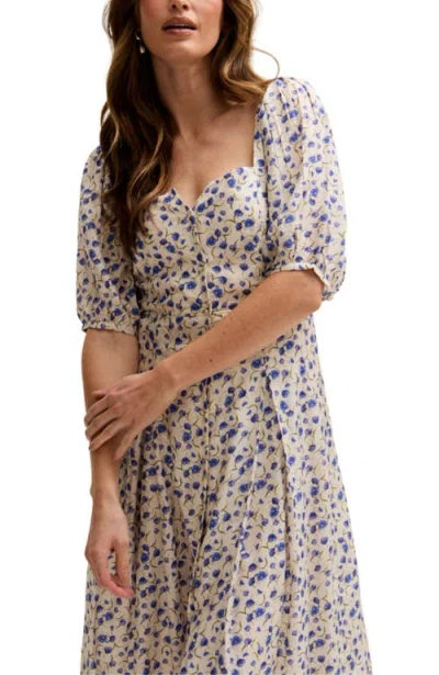 Lily And Lionel April Button Front Floral Print Midi Dress In Multi