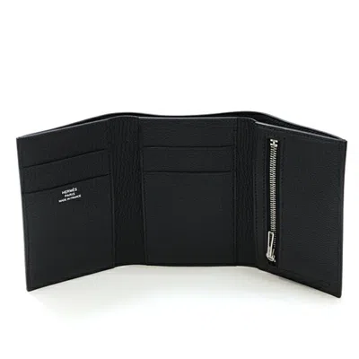 Pre-owned Hermes Bearn Black Chevre Leather Wallet (tri-fold) ()