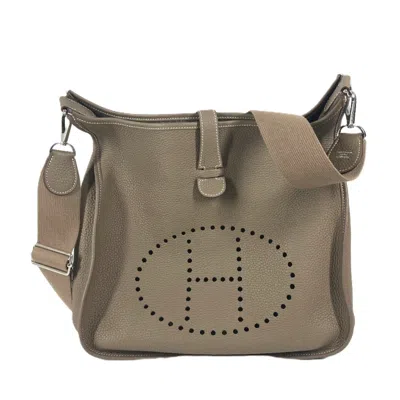 Pre-owned Hermes Beige Etoupe Gray Taurillon Clemence Leather Shoulder Bag ()