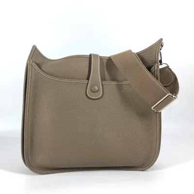 Pre-owned Hermes Beige Etoupe Gray Taurillon Clemence Leather Shoulder Bag ()