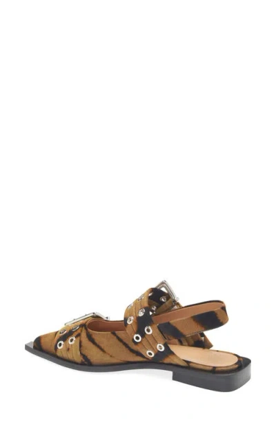 Ganni Zebra Pointed Toe Mary Jane Slingback Flat In Brown