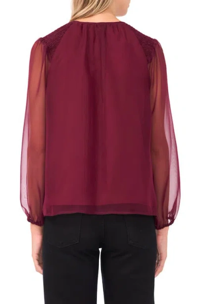 Vince Camuto Sheer Sleeve Tie Neck Top In Red