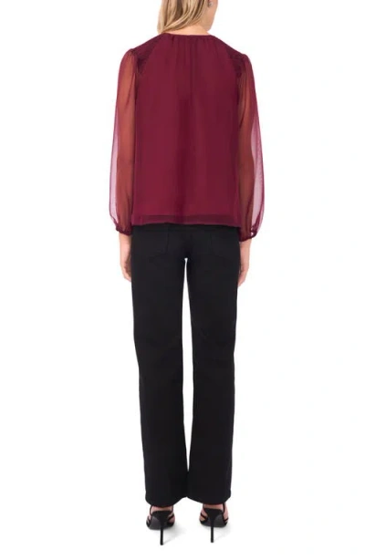 Vince Camuto Sheer Sleeve Tie Neck Top In Red
