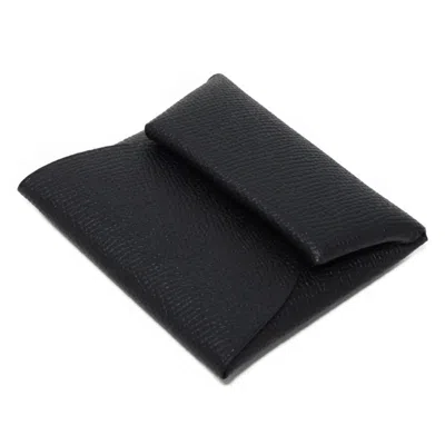 Pre-owned Hermes Black Epsom Leather Coin Purse/coin Case ()