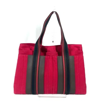 Pre-owned Hermes Black Red Color Canvas Shoulder Bag Tote Bag () In Multi
